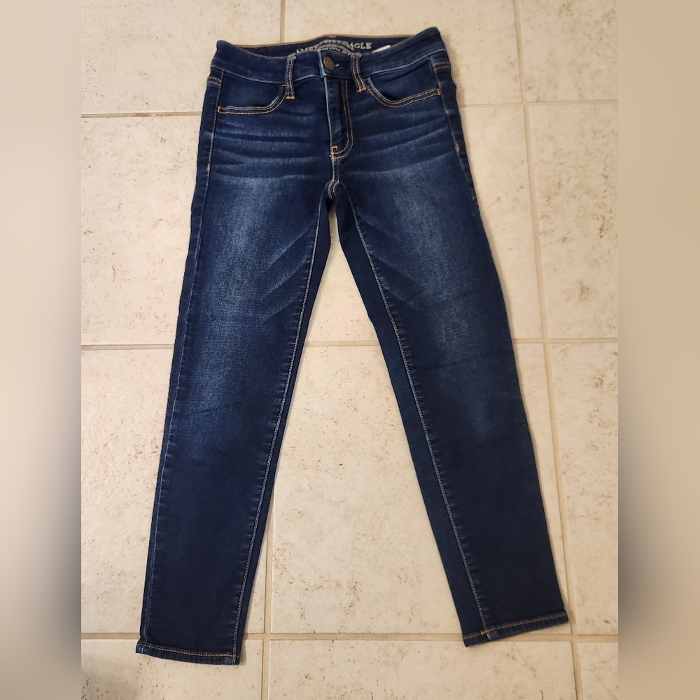 American Eagle Womens Dark Wash Blue Jeans Jegging Cropped Capri Size 0 #AA1118